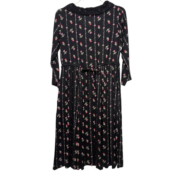 April Cornell Tie Back Floral Midi Dress Sz XXS XS S Black Boho Cottage Western - Picture 9 of 9